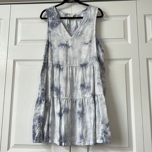 Tie-dyed blue tiered dress